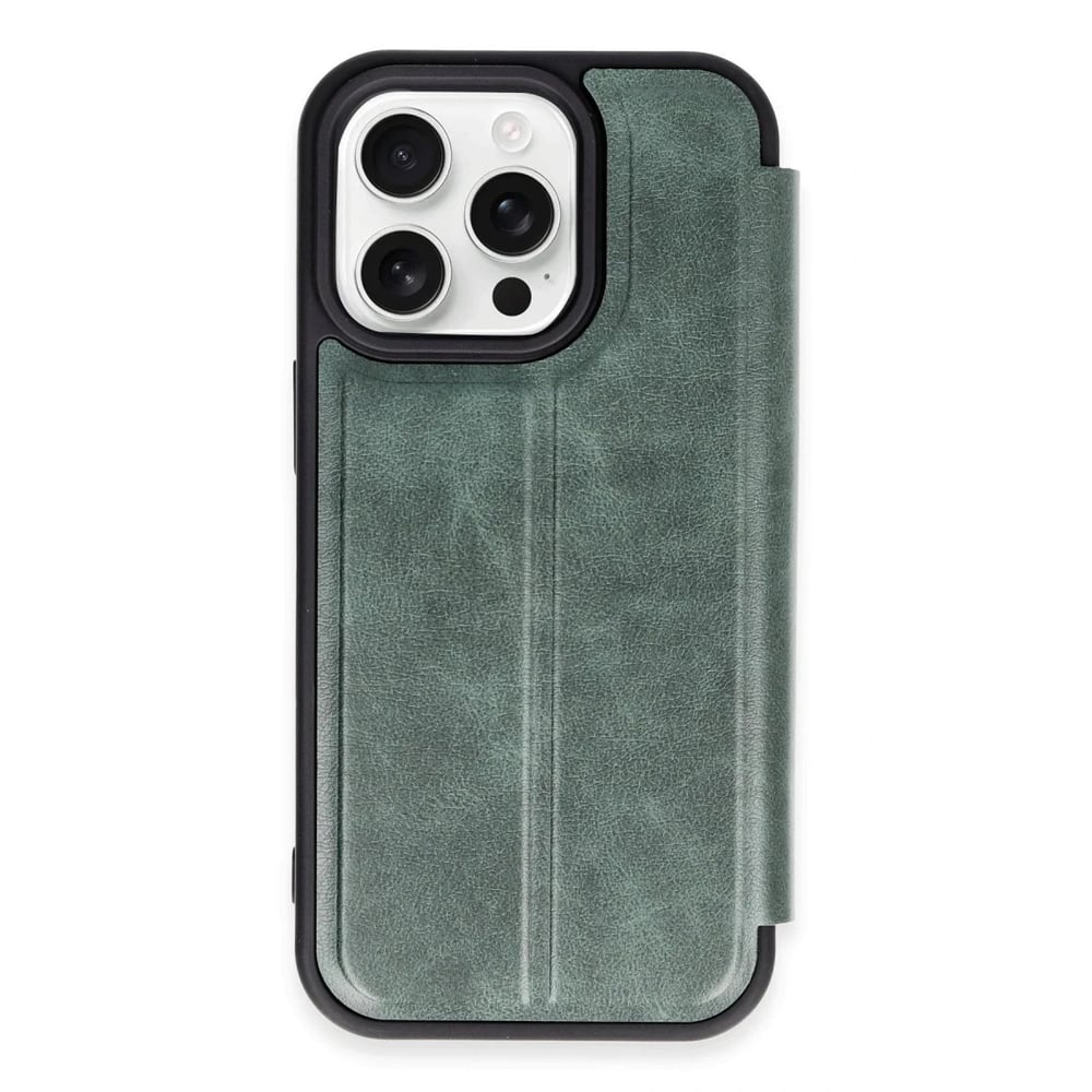Mey İthalat®  iPhone 14 Pro Max Kılıf Flip Cover - Koyu Yeşil