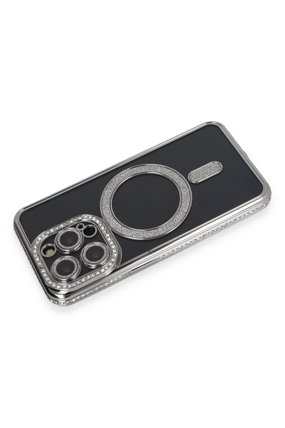 Mey İthalat®  iPhone 14 Pro Max Kılıf Joke Simli Magneticsafe Kılıf - Gri