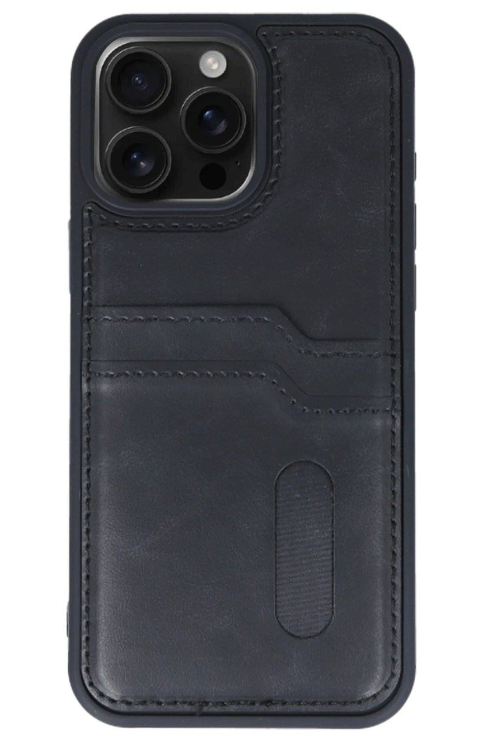 Mey İthalat®  iPhone 14 Pro Max Kılıf Sara Kartvizitli Deri Kılıf - Siyah
