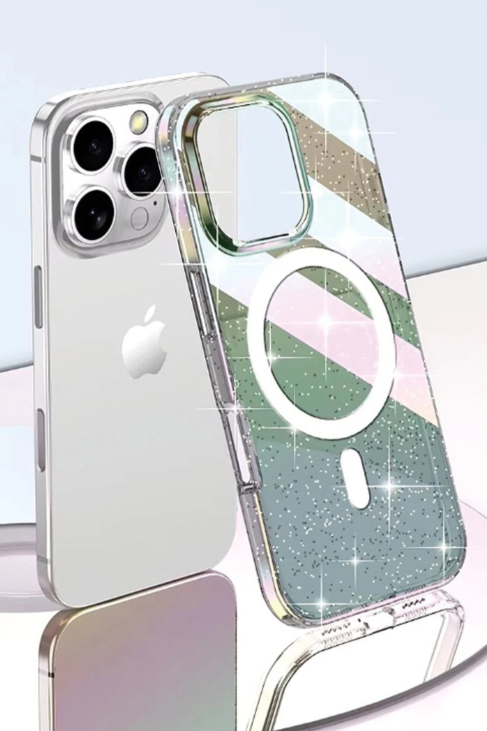 Mey İthalat®  iPhone 14 Pro Max Rasasi Simli Magsafe Kapak - Şeffaf