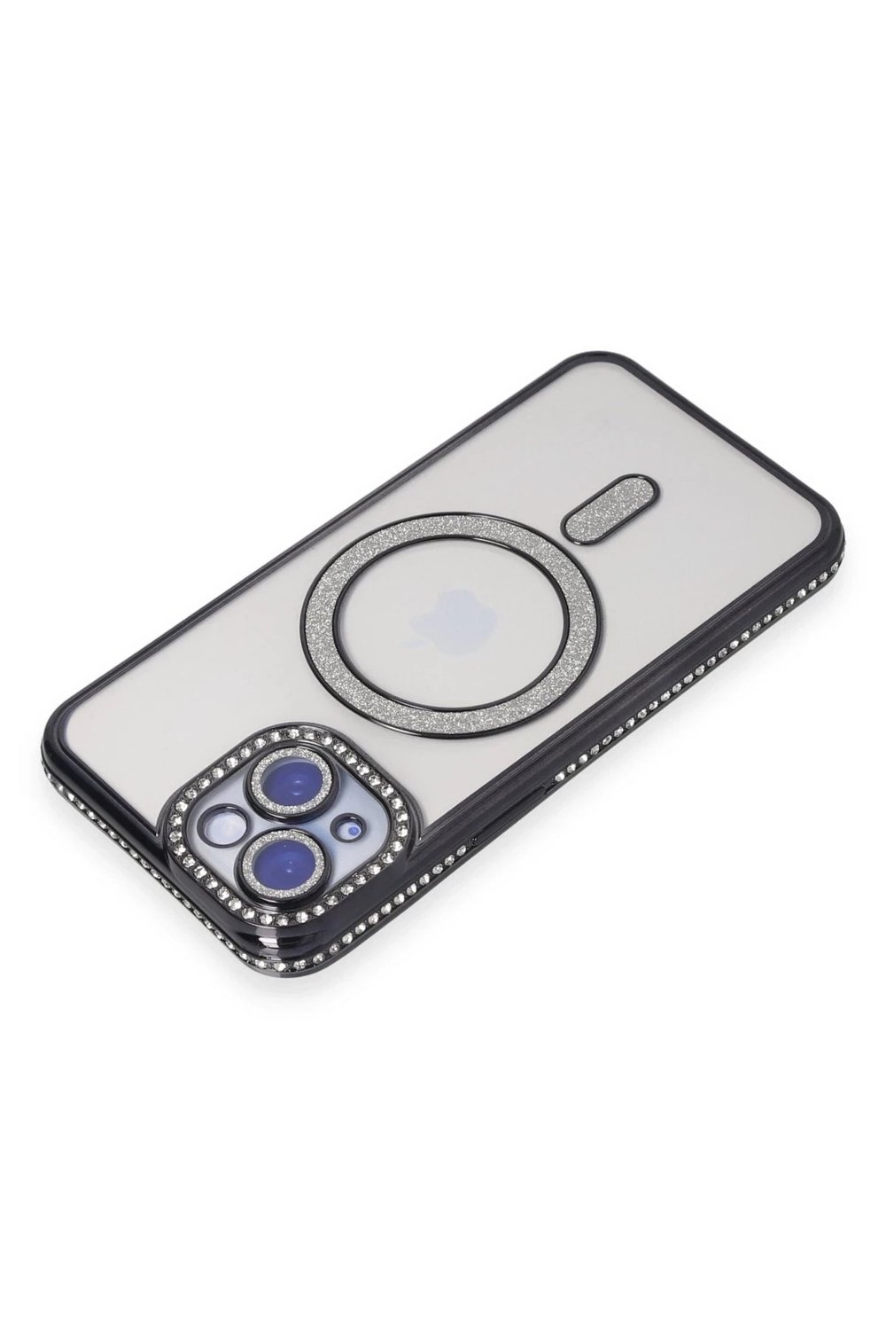 Mey İthalat®  iPhone 15 Kılıf Joke Simli Magneticsafe Kılıf - Siyah