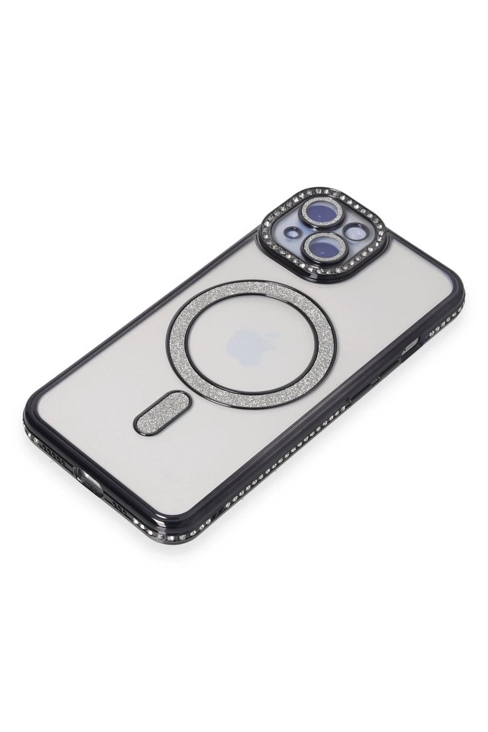 Mey İthalat®  iPhone 15 Kılıf Joke Simli Magneticsafe Kılıf - Siyah