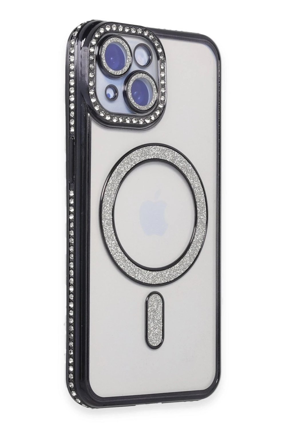 Mey İthalat®  iPhone 15 Kılıf Joke Simli Magneticsafe Kılıf - Siyah