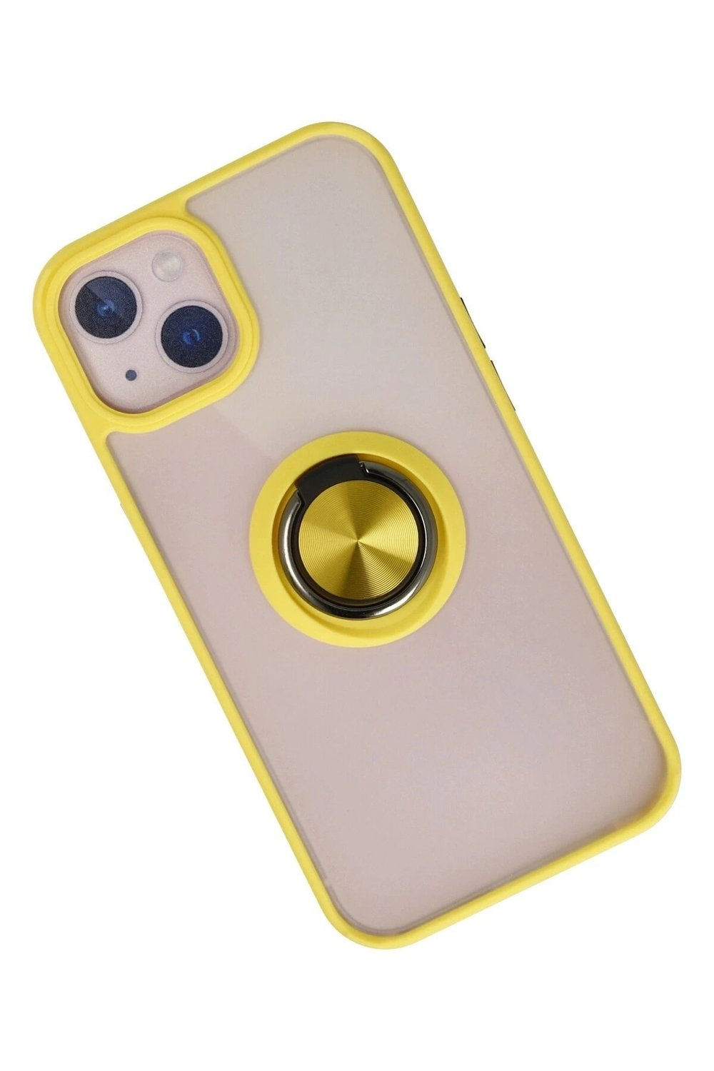 Mey İthalat®  iPhone 15 Kılıf Montreal Yüzüklü Silikon Kapak - Sarı