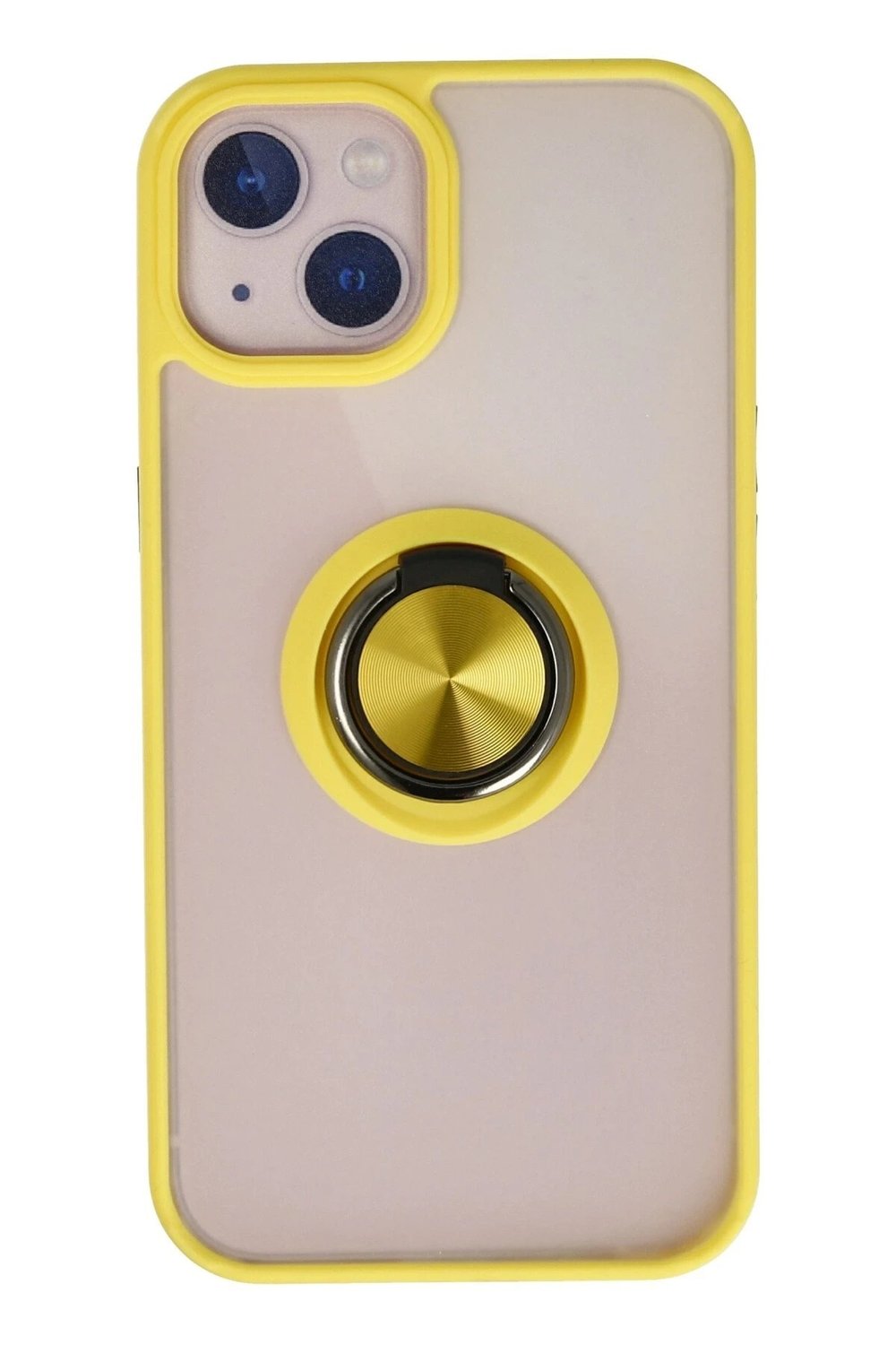 Mey İthalat®  iPhone 15 Kılıf Montreal Yüzüklü Silikon Kapak - Sarı