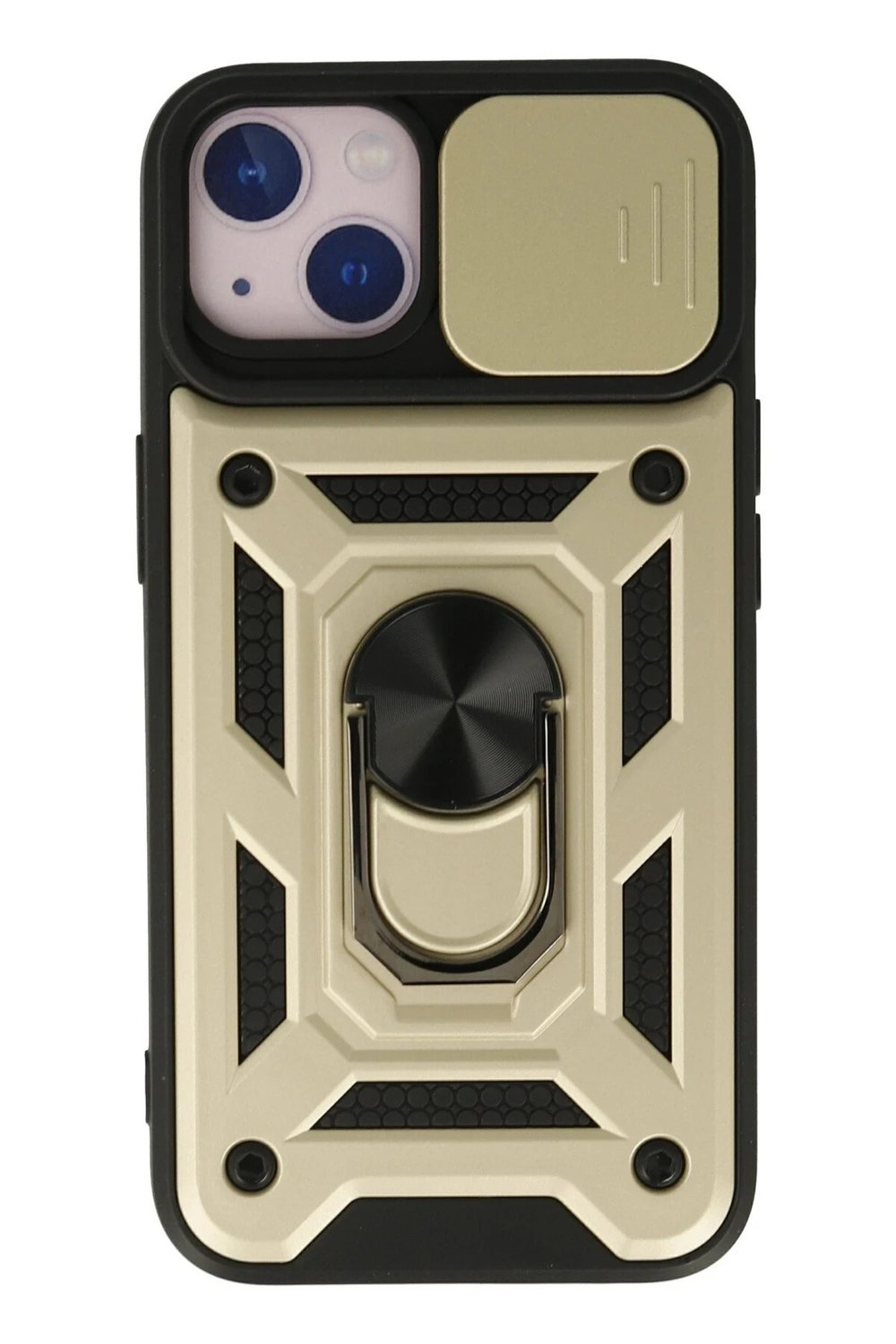 Mey İthalat®  iPhone 15 Kılıf Pars Lens Yüzüklü Silikon - Gold