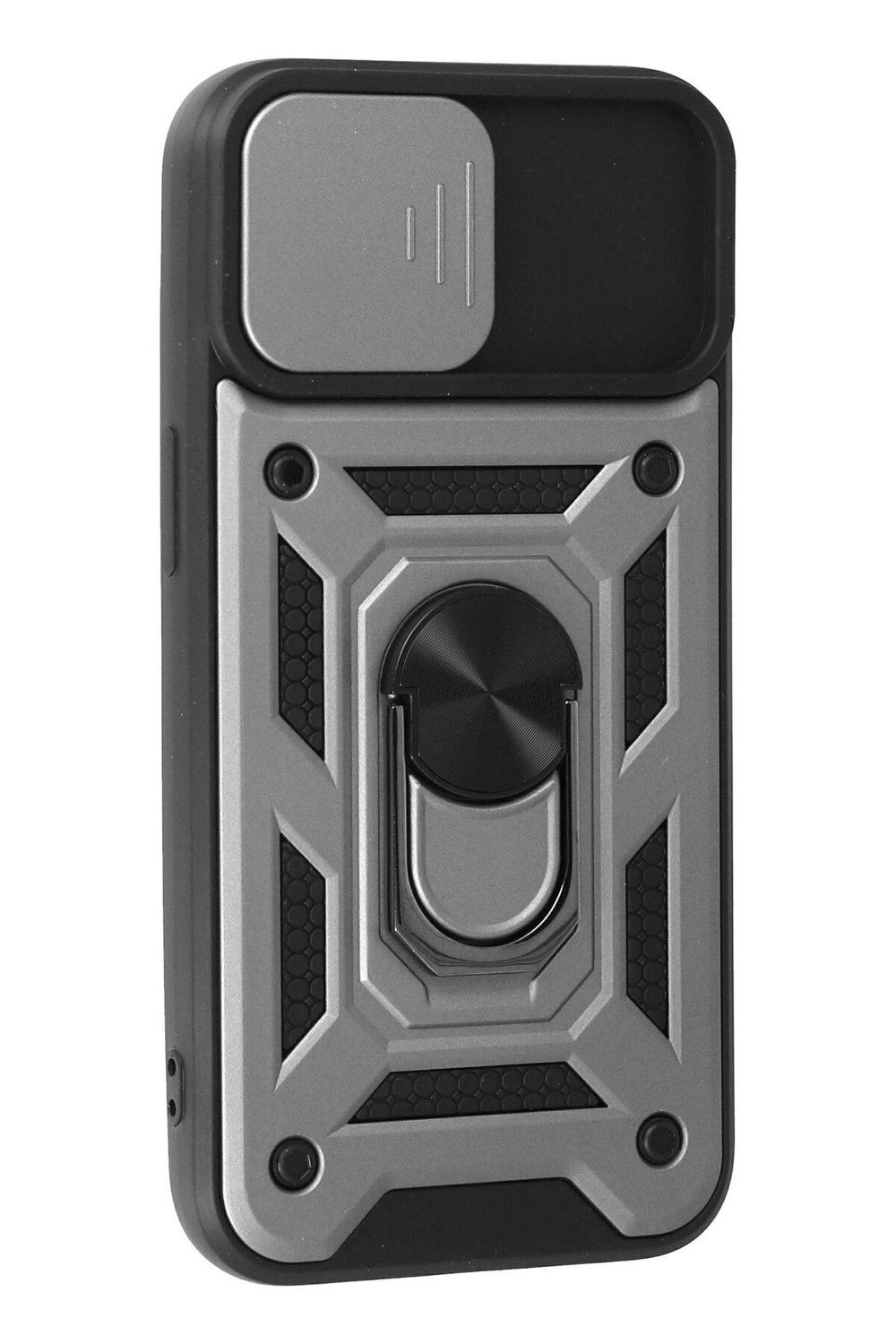 Mey İthalat®  iPhone 15 Kılıf Pars Lens Yüzüklü Silikon - Gümüş