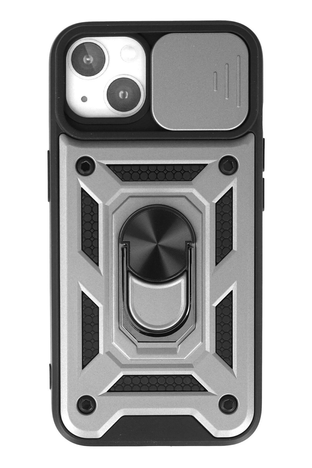 Mey İthalat®  iPhone 15 Kılıf Pars Lens Yüzüklü Silikon - Gümüş
