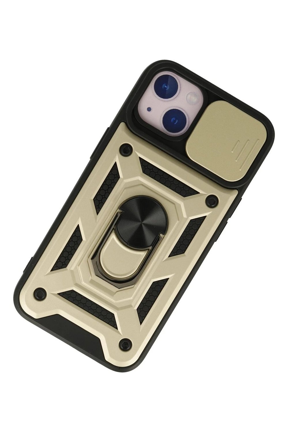 Mey İthalat®  iPhone 15 Kılıf Pars Lens Yüzüklü Silikon - Gold