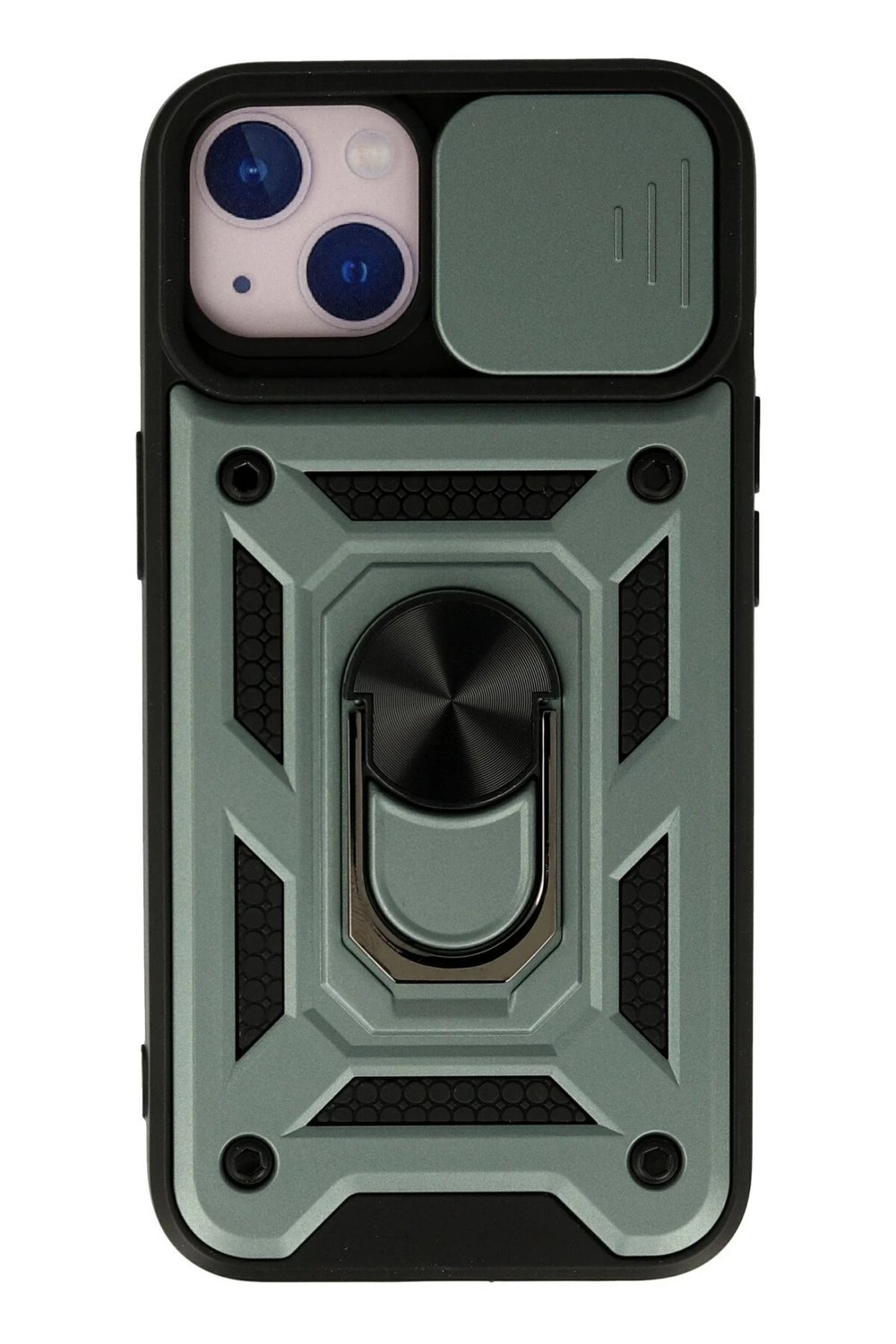 Mey İthalat®  iPhone 15 Kılıf Pars Lens Yüzüklü Silikon - Yeşil