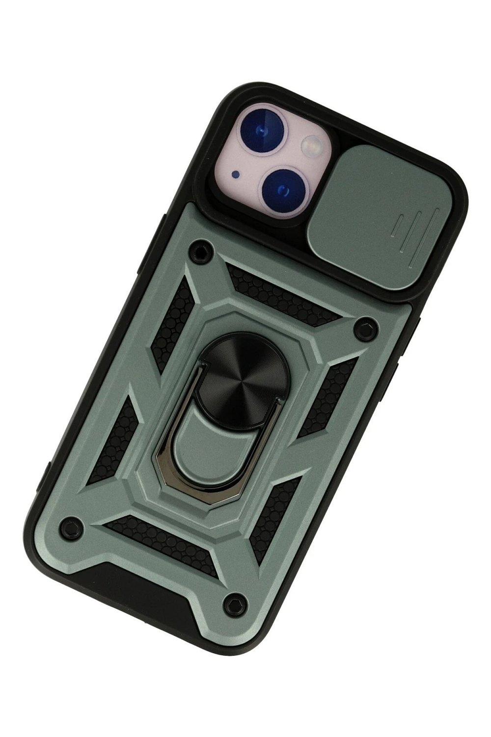 Mey İthalat®  iPhone 15 Kılıf Pars Lens Yüzüklü Silikon - Yeşil