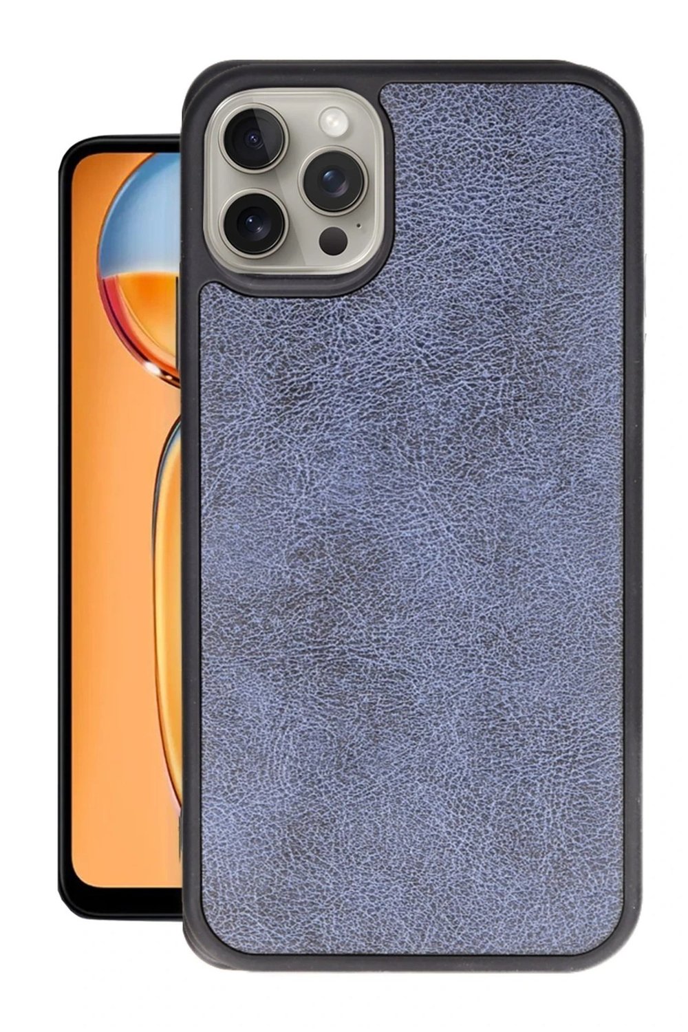 Mey İthalat®  iPhone 15 Pro Kılıf Aras Deri Kapak - Lacivert