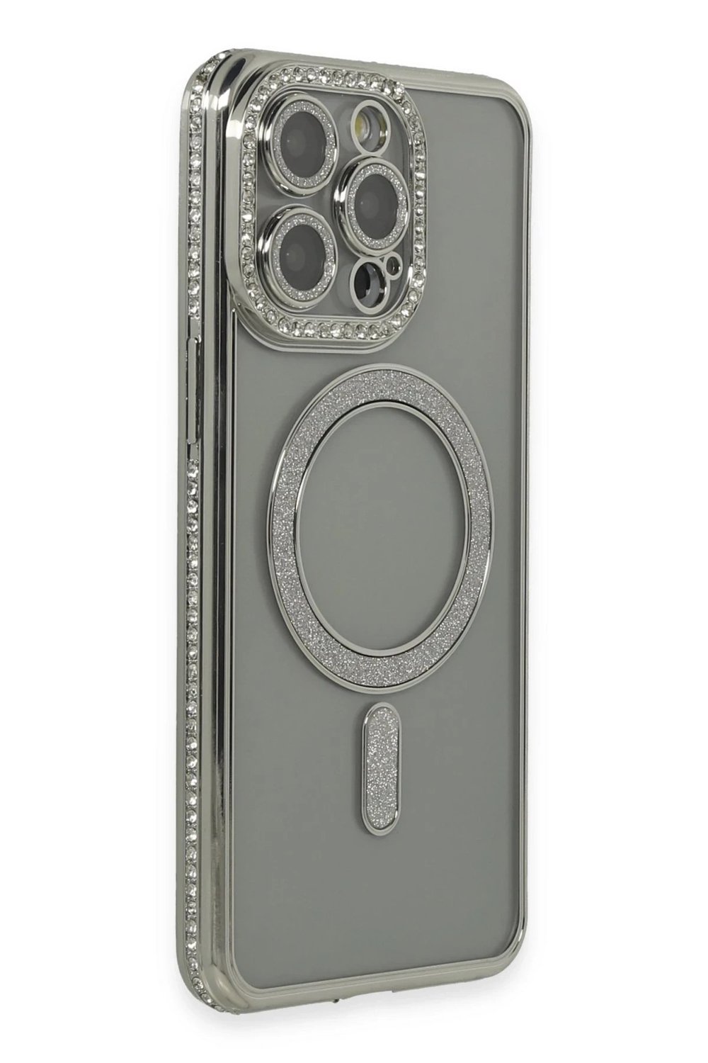 Mey İthalat®  iPhone 15 Pro Kılıf Joke Simli Magneticsafe Kılıf - Gri