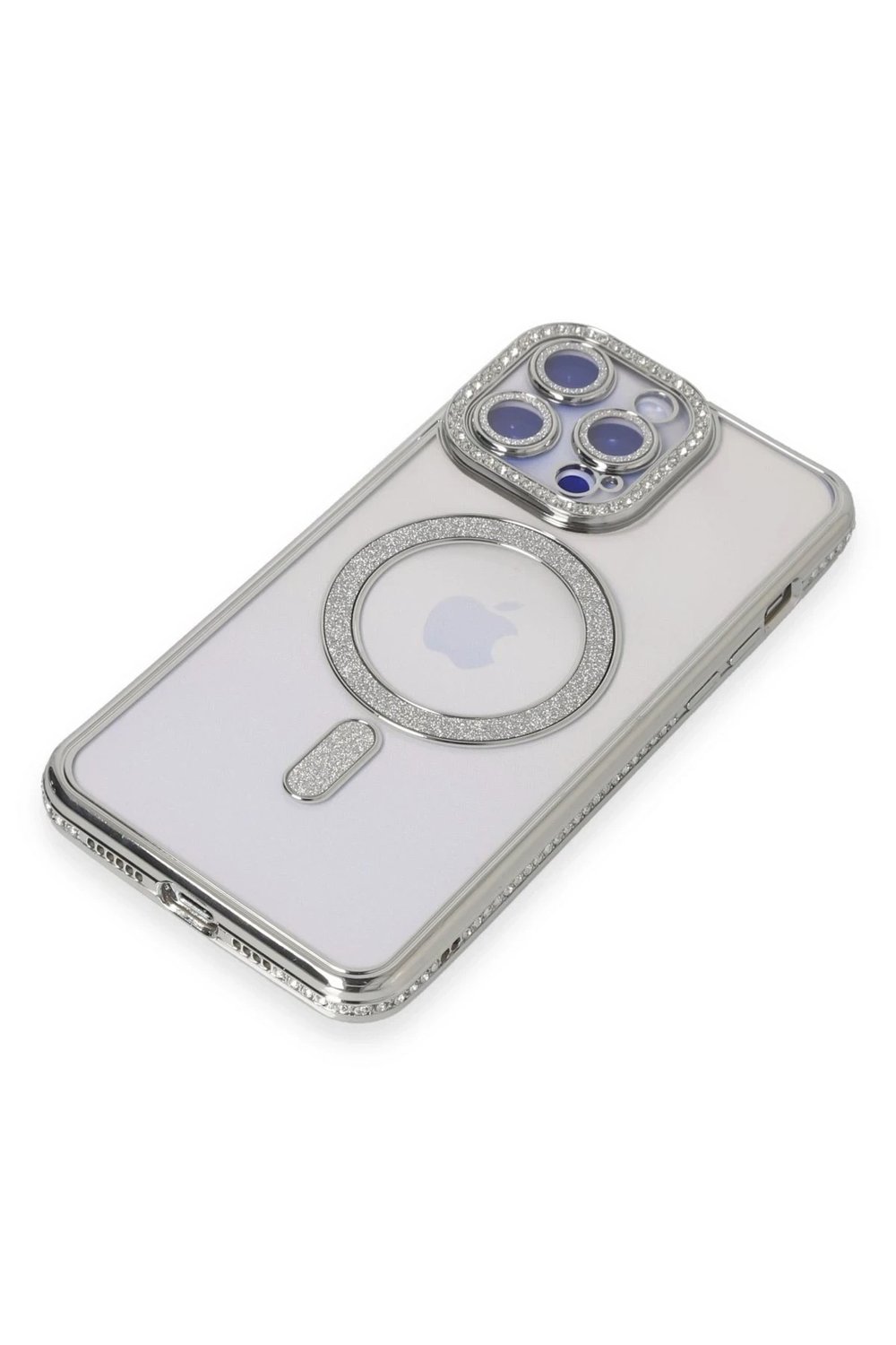 Mey İthalat®  iPhone 15 Pro Kılıf Joke Simli Magneticsafe Kılıf - Gümüş