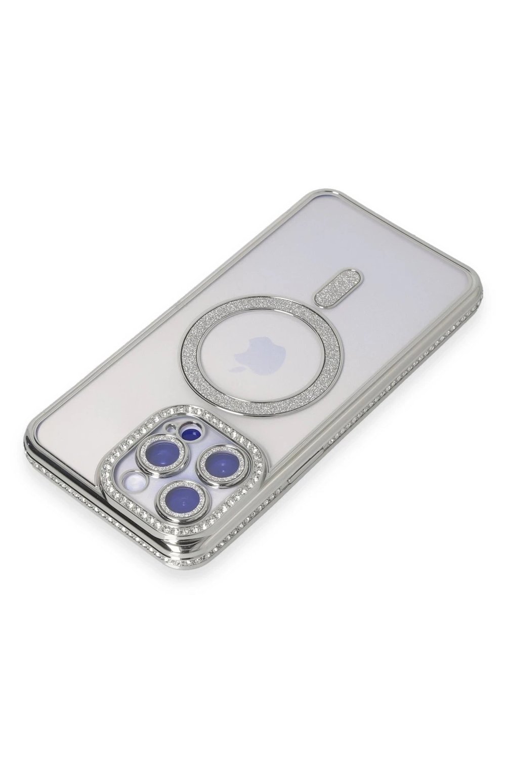 Mey İthalat®  iPhone 15 Pro Kılıf Joke Simli Magneticsafe Kılıf - Gümüş
