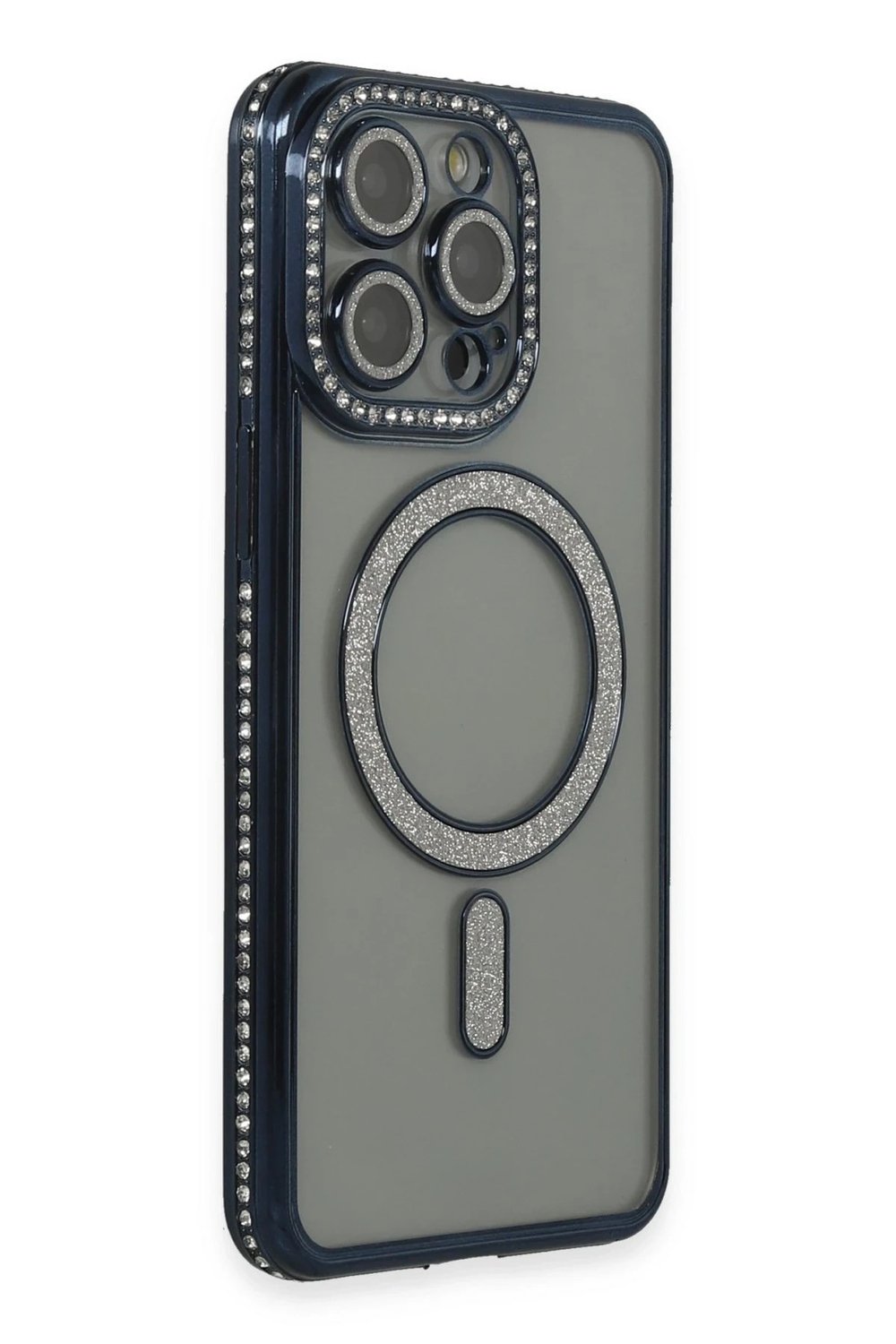 Mey İthalat®  iPhone 15 Pro Kılıf Joke Simli Magneticsafe Kılıf - Lacivert