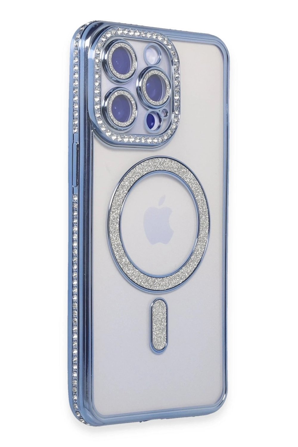 Mey İthalat®  iPhone 15 Pro Kılıf Joke Simli Magneticsafe Kılıf - Mavi