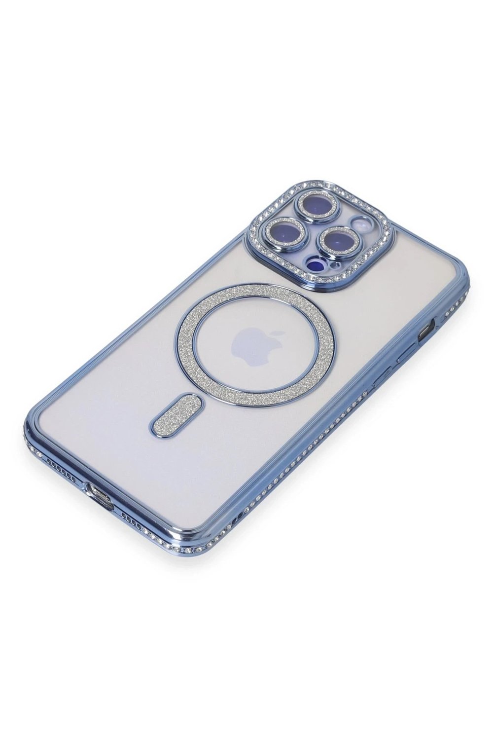 Mey İthalat®  iPhone 15 Pro Kılıf Joke Simli Magneticsafe Kılıf - Mavi