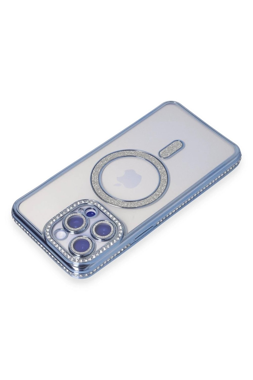 Mey İthalat®  iPhone 15 Pro Kılıf Joke Simli Magneticsafe Kılıf - Mavi