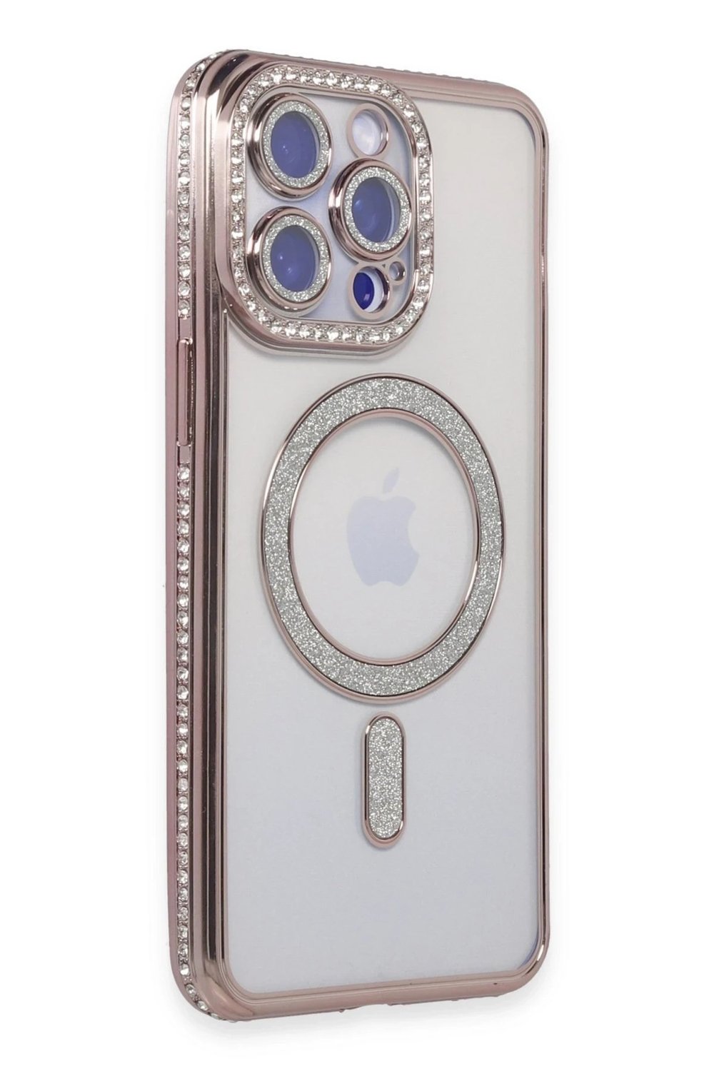 Mey İthalat®  iPhone 15 Pro Kılıf Joke Simli Magneticsafe Kılıf - Pembe