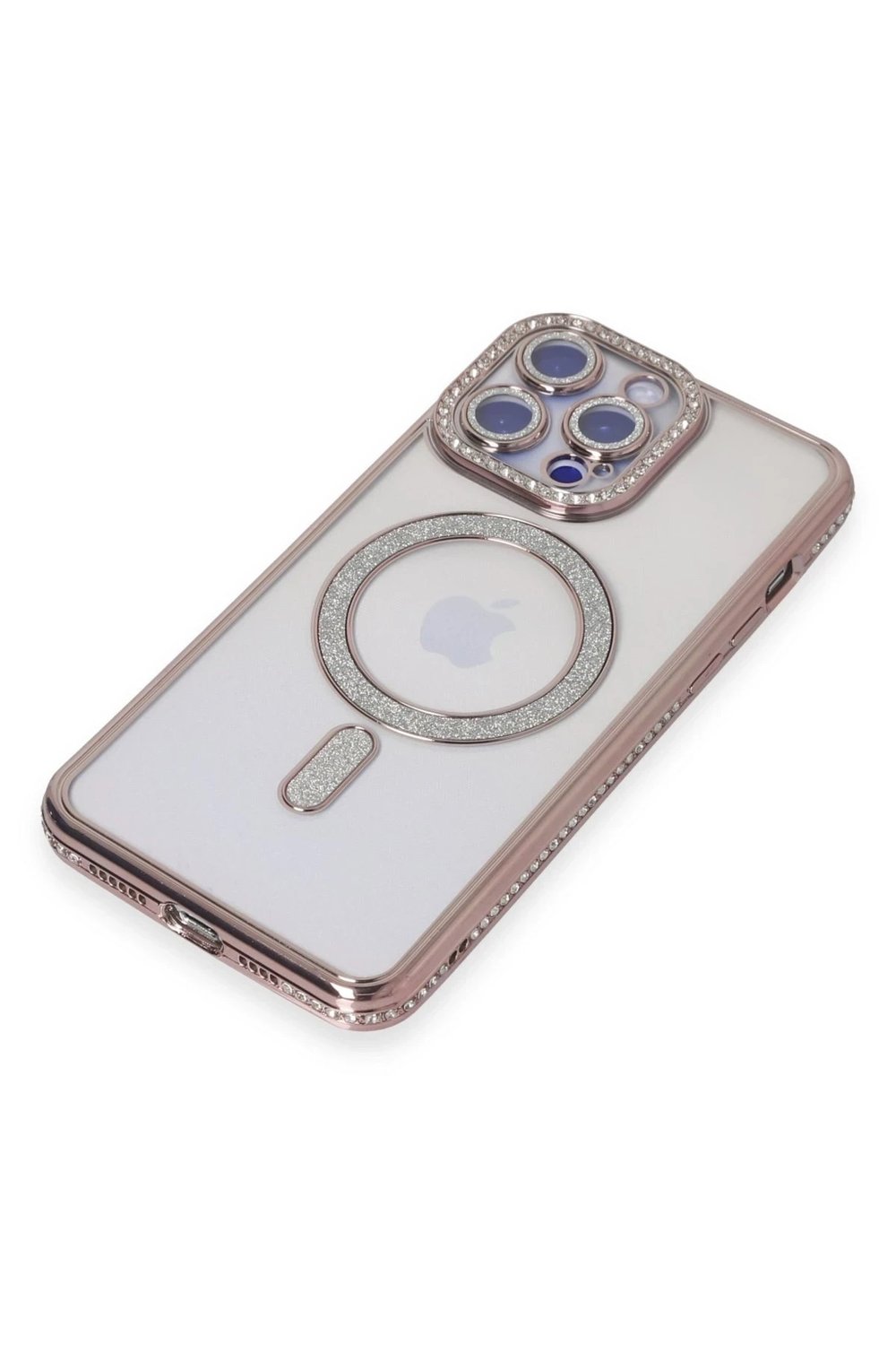 Mey İthalat®  iPhone 15 Pro Kılıf Joke Simli Magneticsafe Kılıf - Pembe