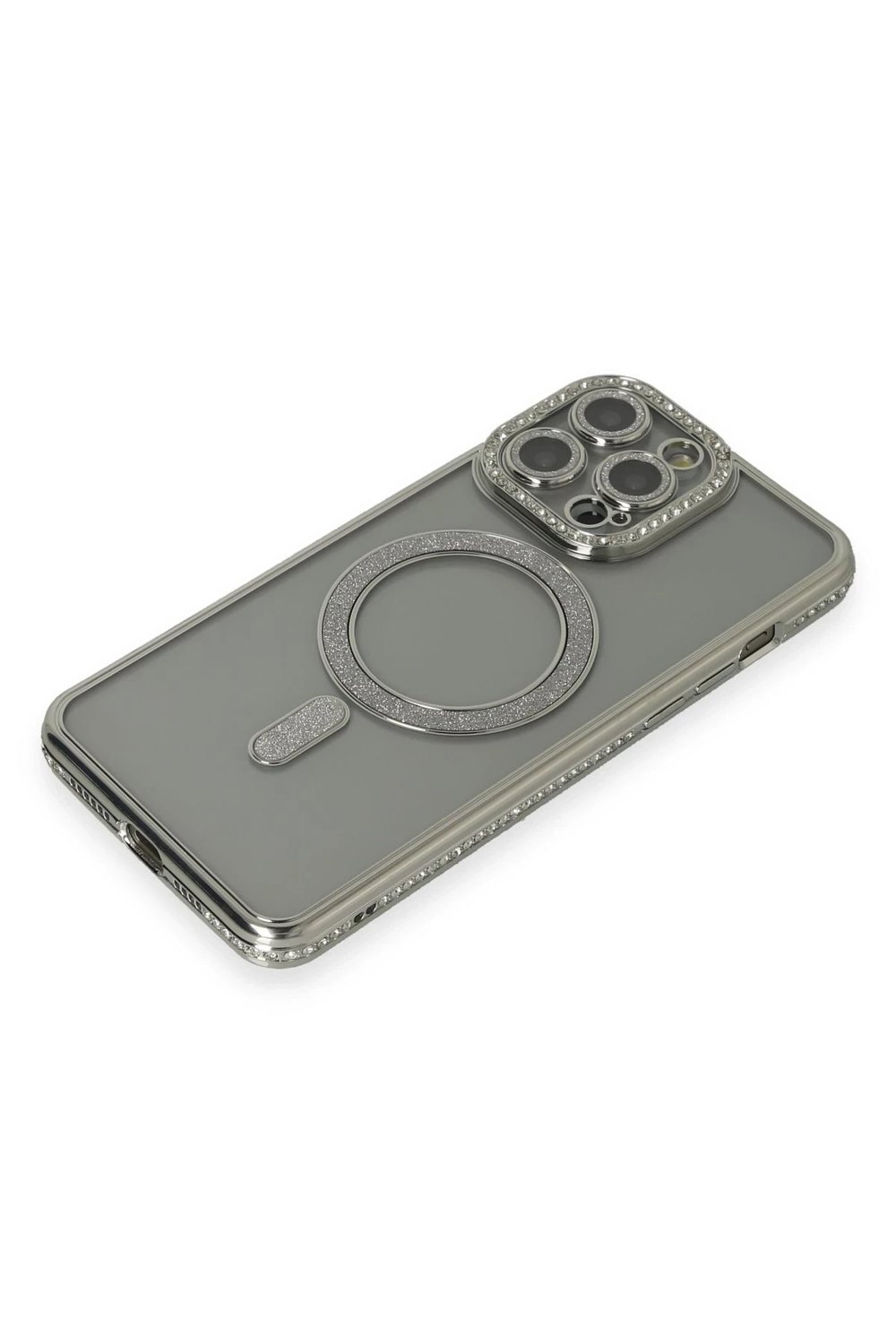 Mey İthalat®  iPhone 15 Pro Kılıf Joke Simli Magneticsafe Kılıf - Gri