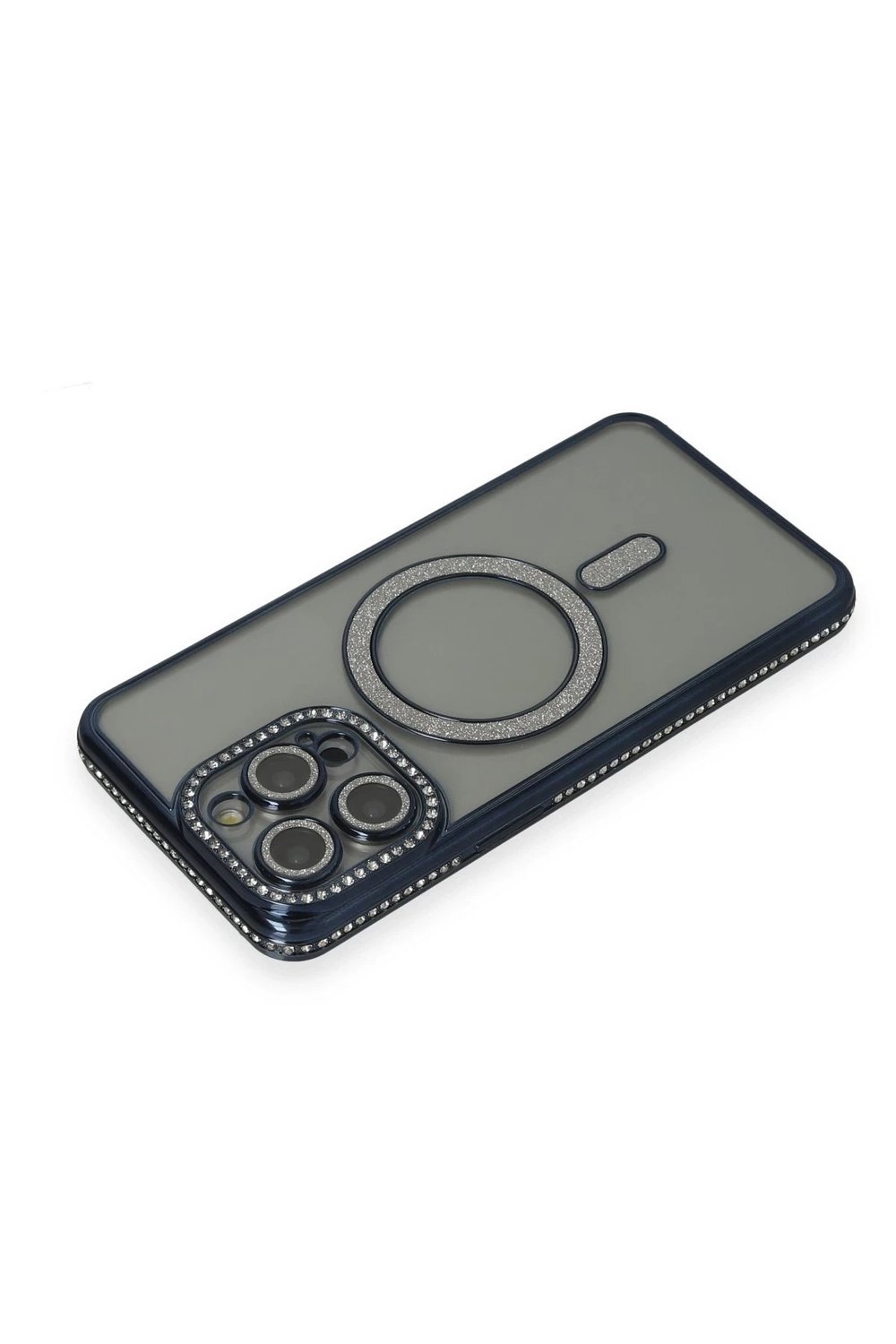 Mey İthalat®  iPhone 15 Pro Kılıf Joke Simli Magneticsafe Kılıf - Lacivert