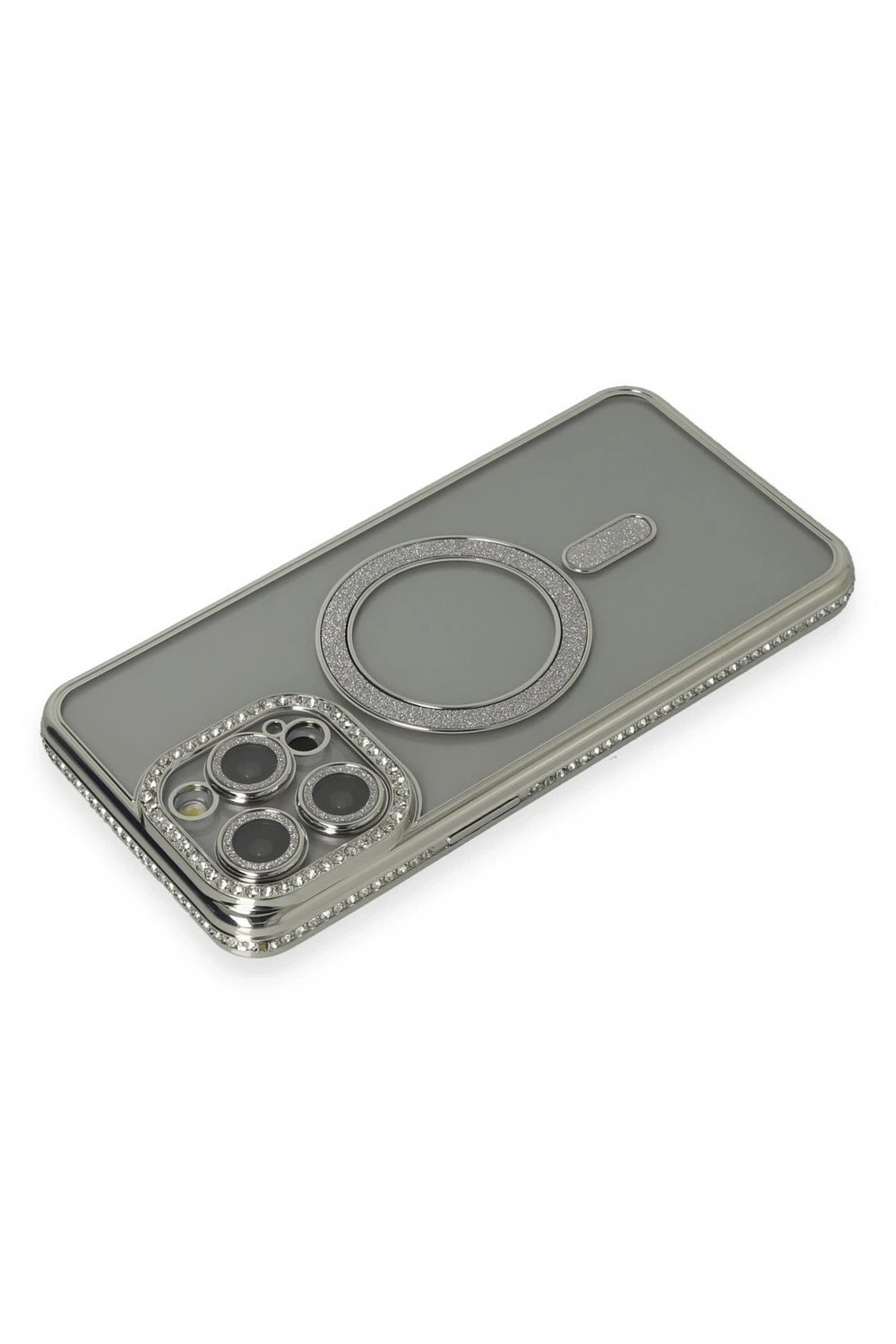 Mey İthalat®  iPhone 15 Pro Kılıf Joke Simli Magneticsafe Kılıf - Gri