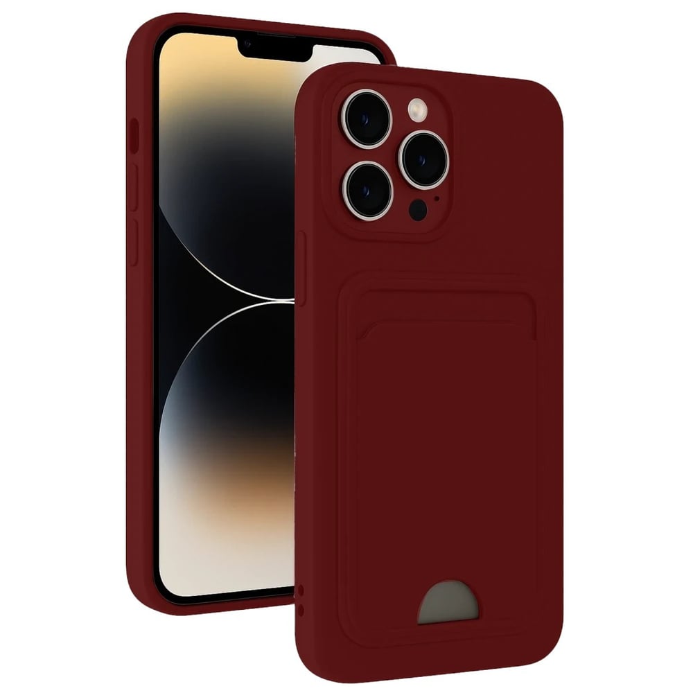Mey İthalat®  iPhone 15 Pro Kılıf Kelvin Kartvizitli Silikon - Bordo