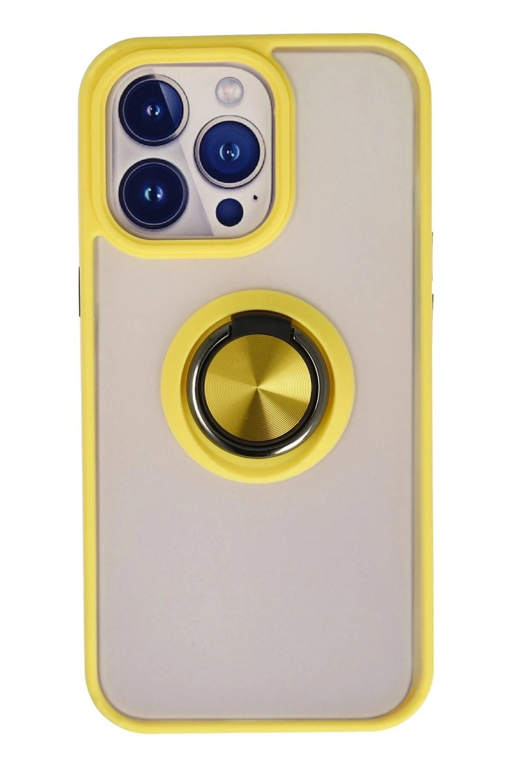 Mey İthalat®  iPhone 15 Pro Kılıf Montreal Yüzüklü Silikon Kapak - Sarı