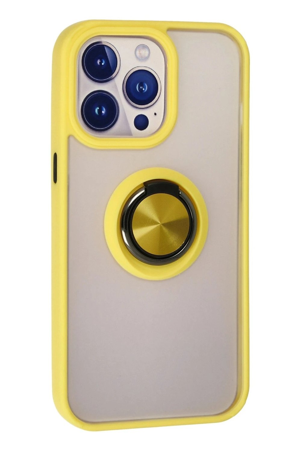 Mey İthalat®  iPhone 15 Pro Kılıf Montreal Yüzüklü Silikon Kapak - Sarı