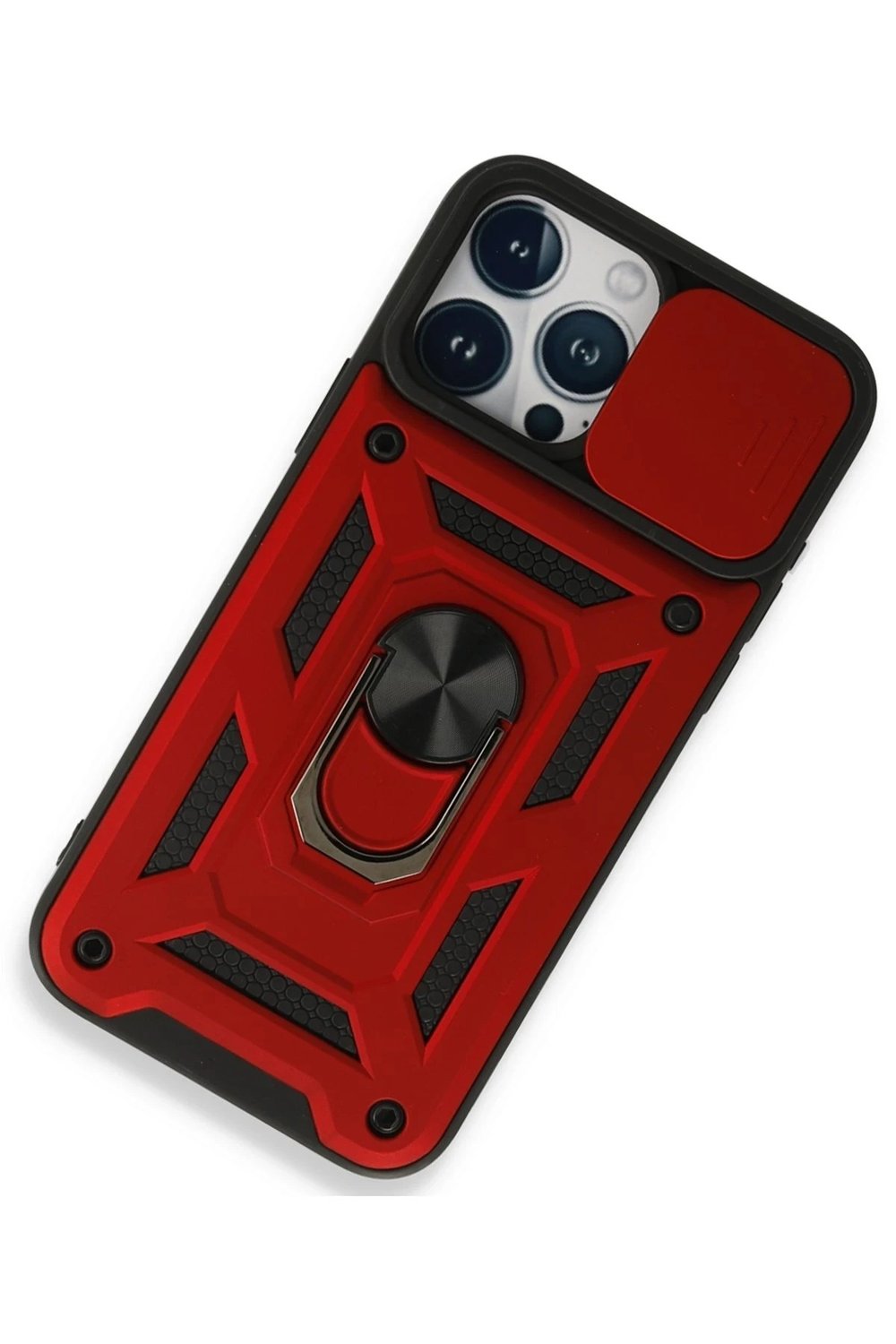 Mey İthalat®  iPhone 15 Pro Kılıf Pars Lens Yüzüklü Silikon - Kırmızı
