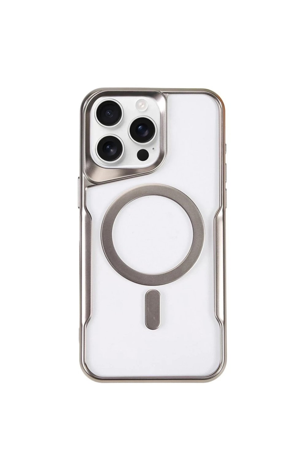 Mey İthalat®  iPhone 15 Pro Max Kılıf Boyi Magsafe Silikon Kapak - Gümüş
