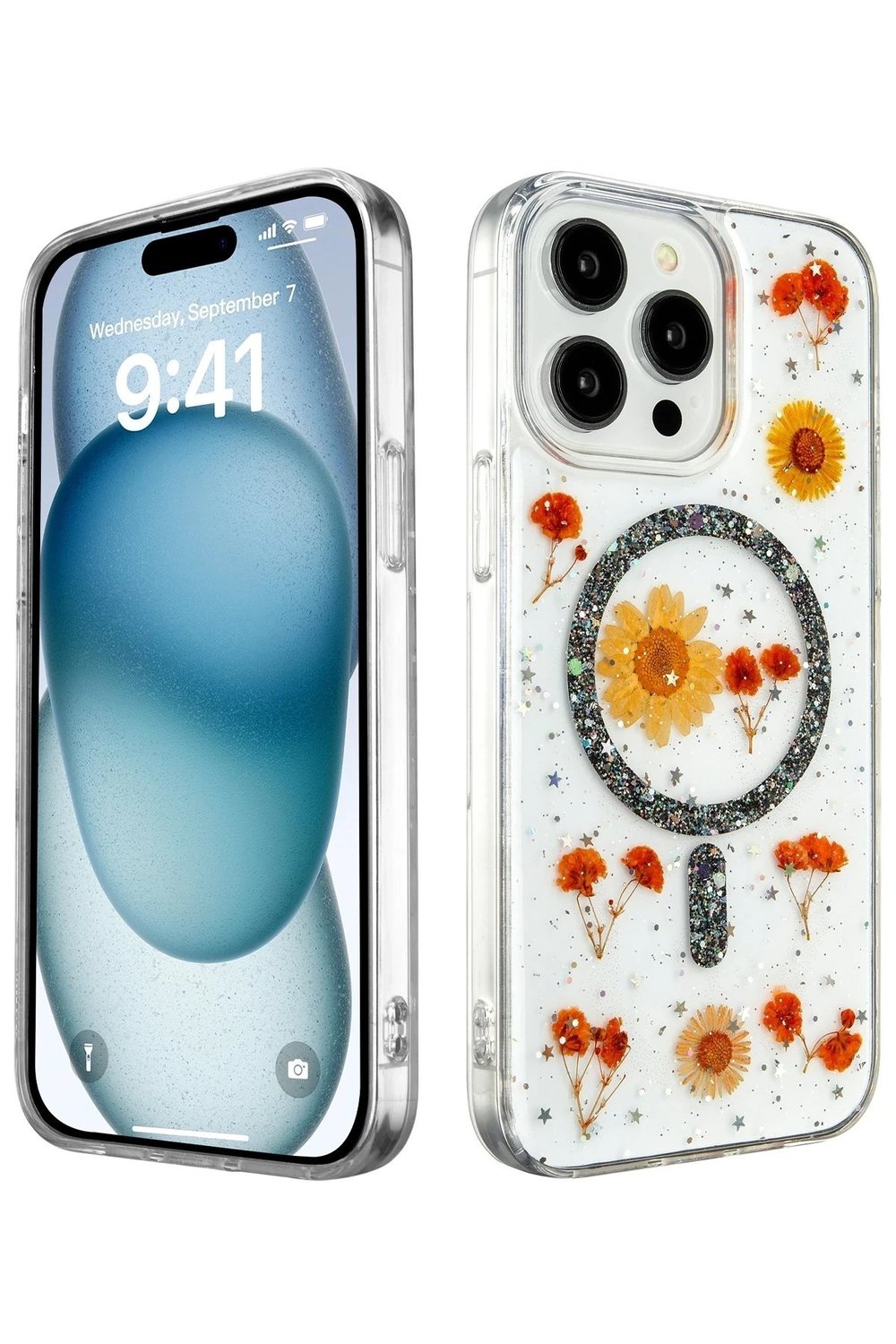 Mey İthalat®  iPhone 15 Pro Max Kılıf Daisy Simli Magsafe Kapak - Siyah