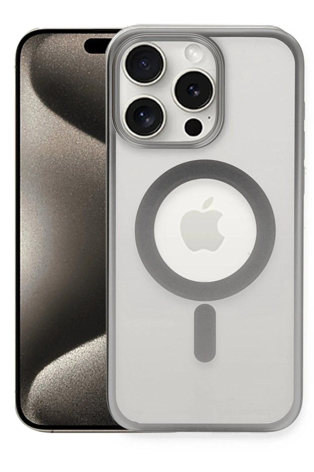 Mey İthalat®  iPhone 15 Pro Max Kılıf Erozi Magsafe Kapak - Gümüş
