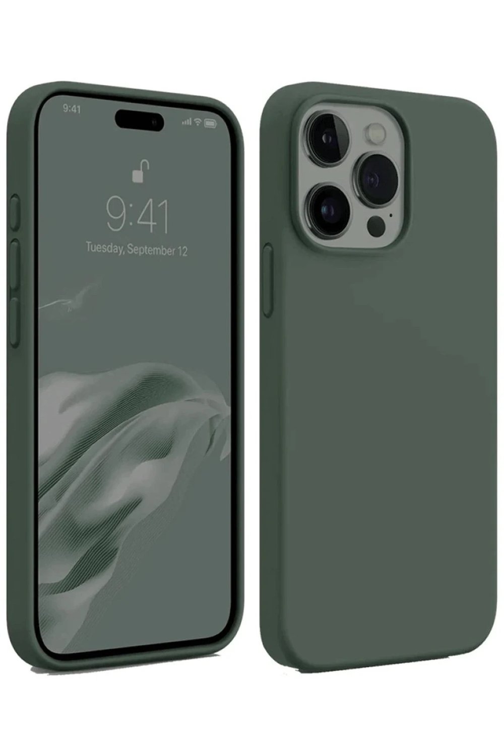 Mey İthalat®  iPhone 15 Pro Max Kılıf First Silikon - Koyu Yeşil