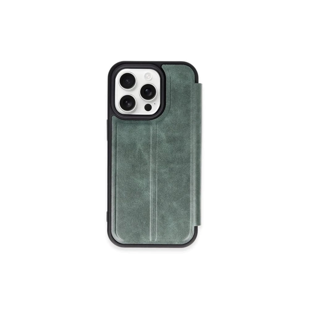 Mey İthalat®  iPhone 15 Pro Max Kılıf Flip Cover - Koyu Yeşil