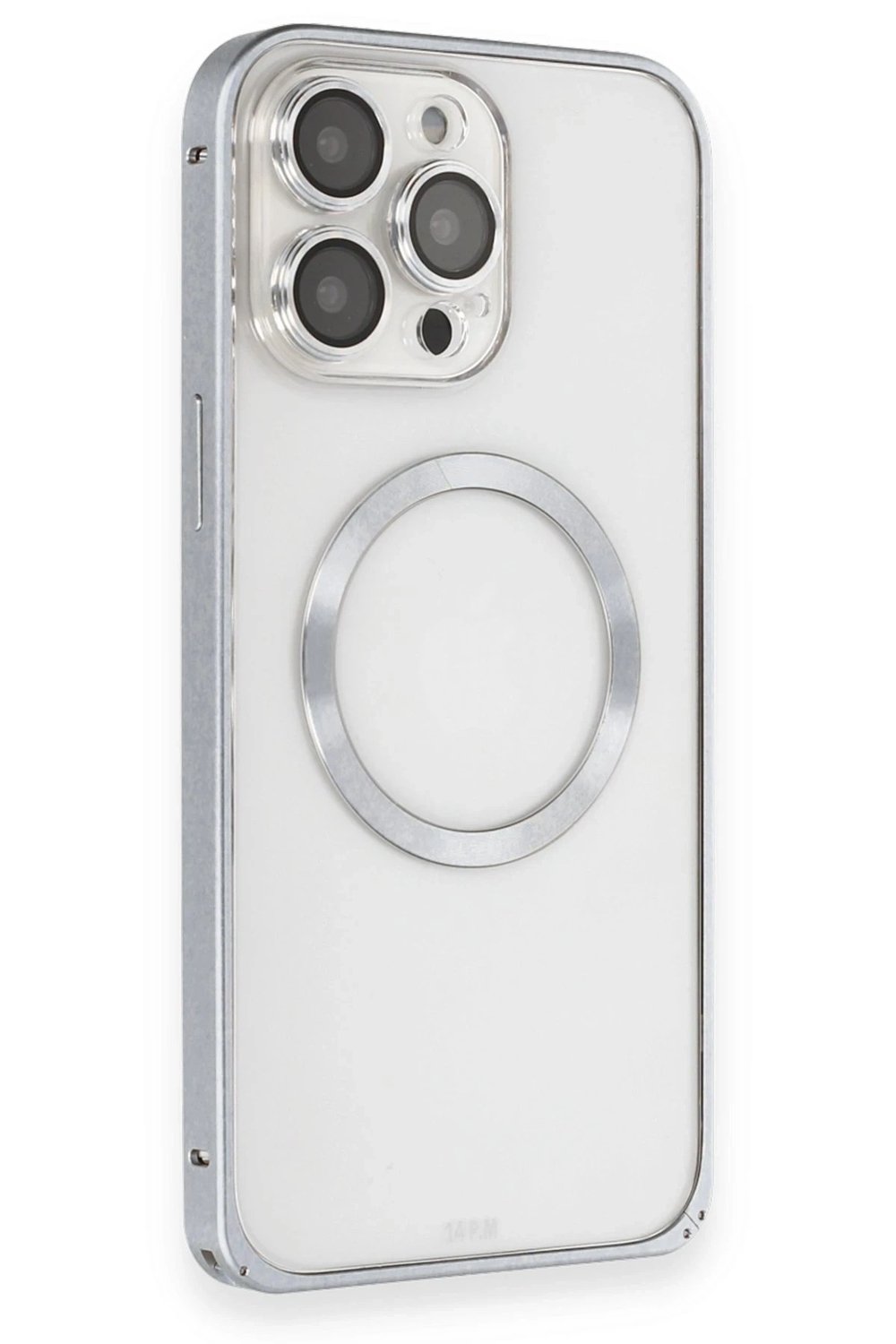 Mey İthalat®  iPhone 15 Pro Max Kılıf Metal Bumper Magneticsafe Kapak - Gri