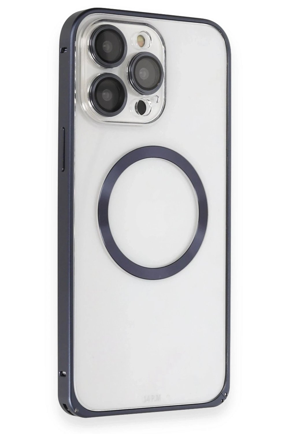 Mey İthalat®  iPhone 15 Pro Max Kılıf Metal Bumper Magneticsafe Kapak - Lacivert
