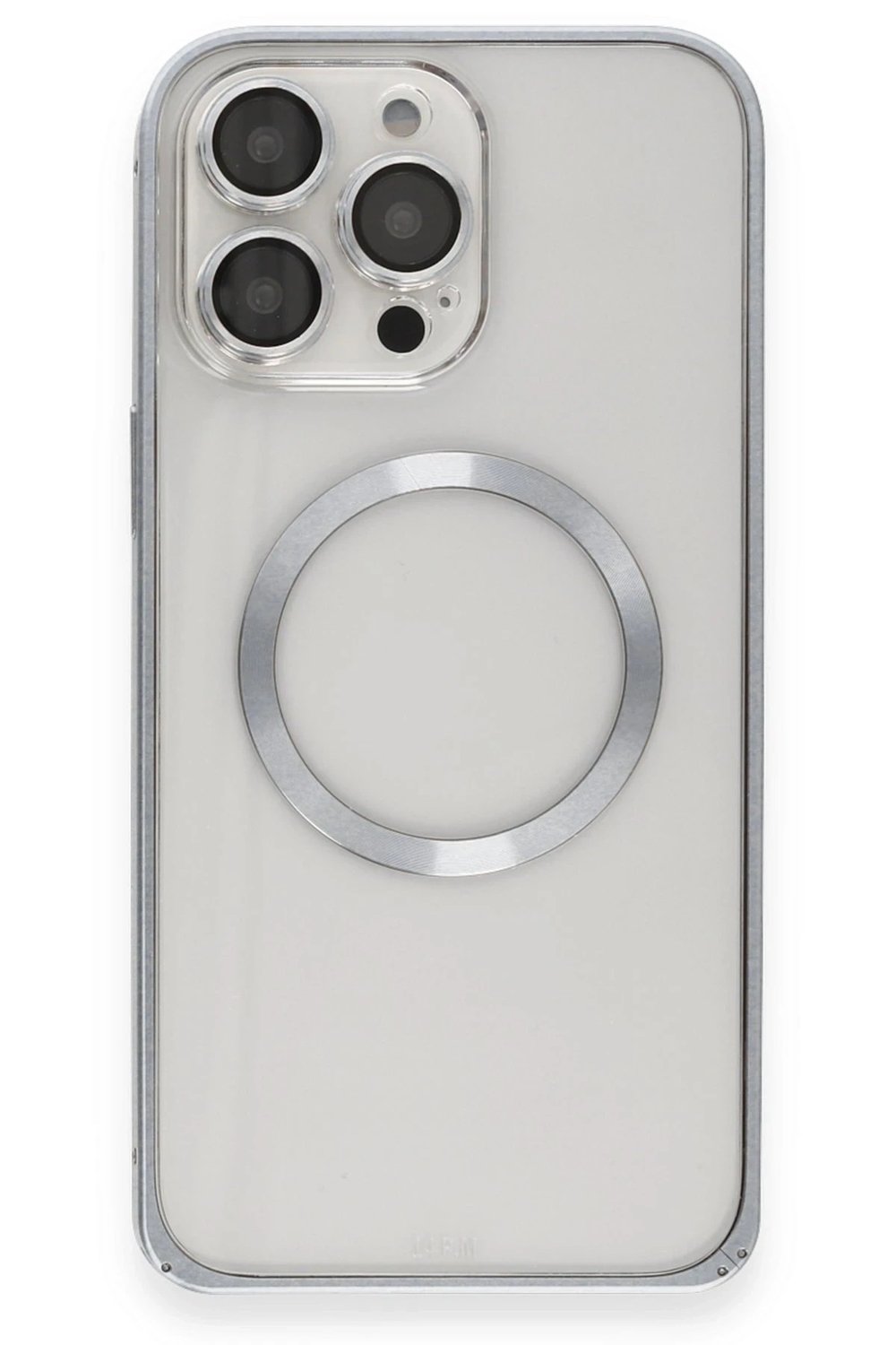 Mey İthalat®  iPhone 15 Pro Max Kılıf Metal Bumper Magneticsafe Kapak - Gri