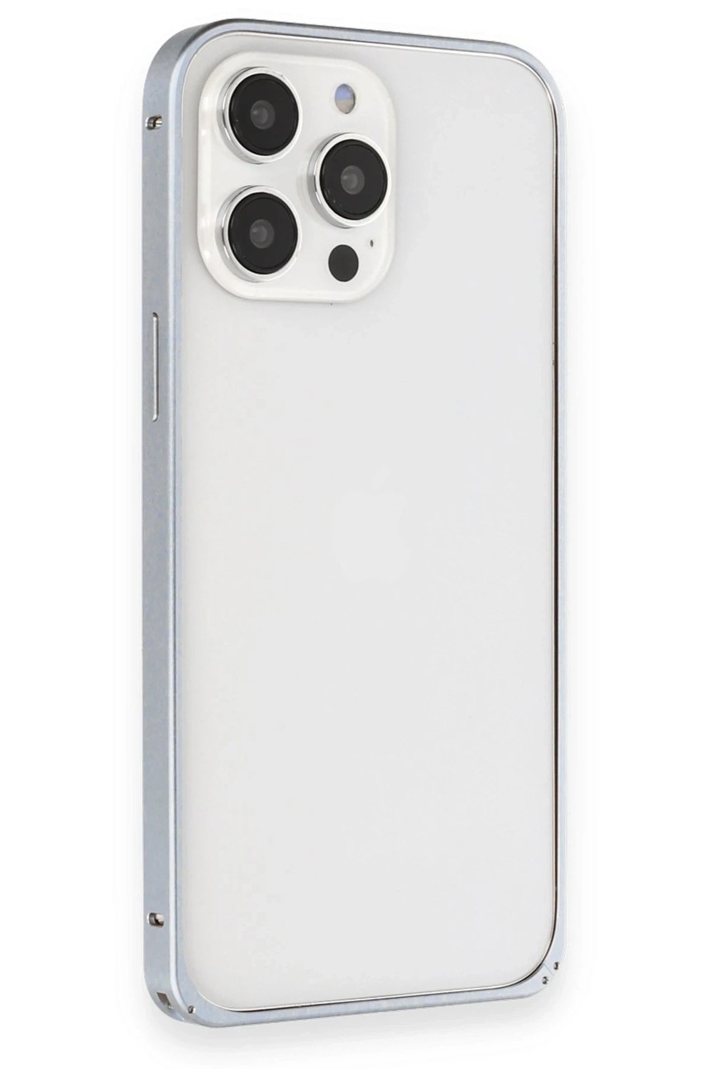 Mey İthalat®  iPhone 15 Pro Max Kılıf Metal Bumper Magneticsafe Kapak - Gri
