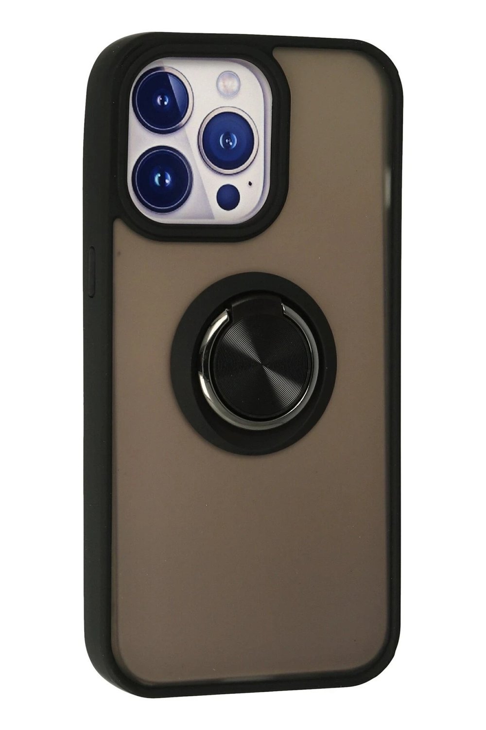 Mey İthalat®  iPhone 15 Pro Max Kılıf Montreal Yüzüklü Silikon Kapak - Siyah