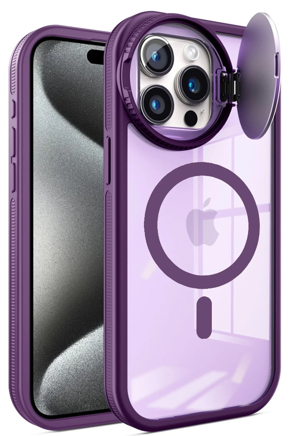 Mey İthalat®  iPhone 15 Pro Max Kılıf Teleskop Lens Magsafe Silikon Kapak - Derin Mor