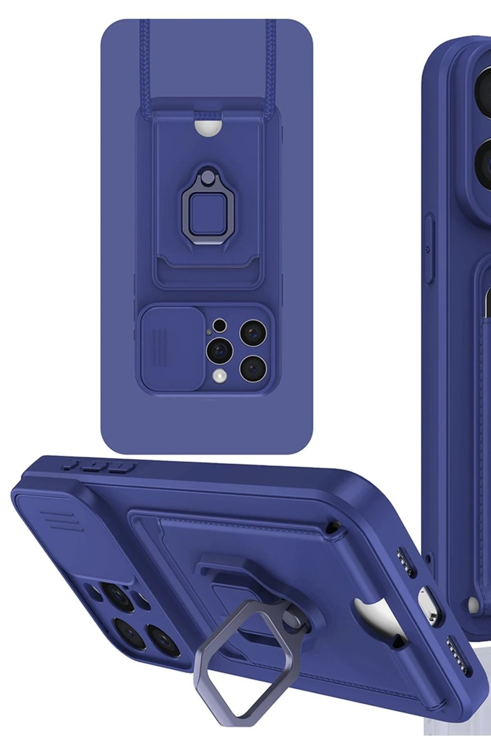 Mey İthalat®  iPhone 15 Pro Max Kılıf Zuma Kartvizitli Yüzüklü Silikon - Lacivert