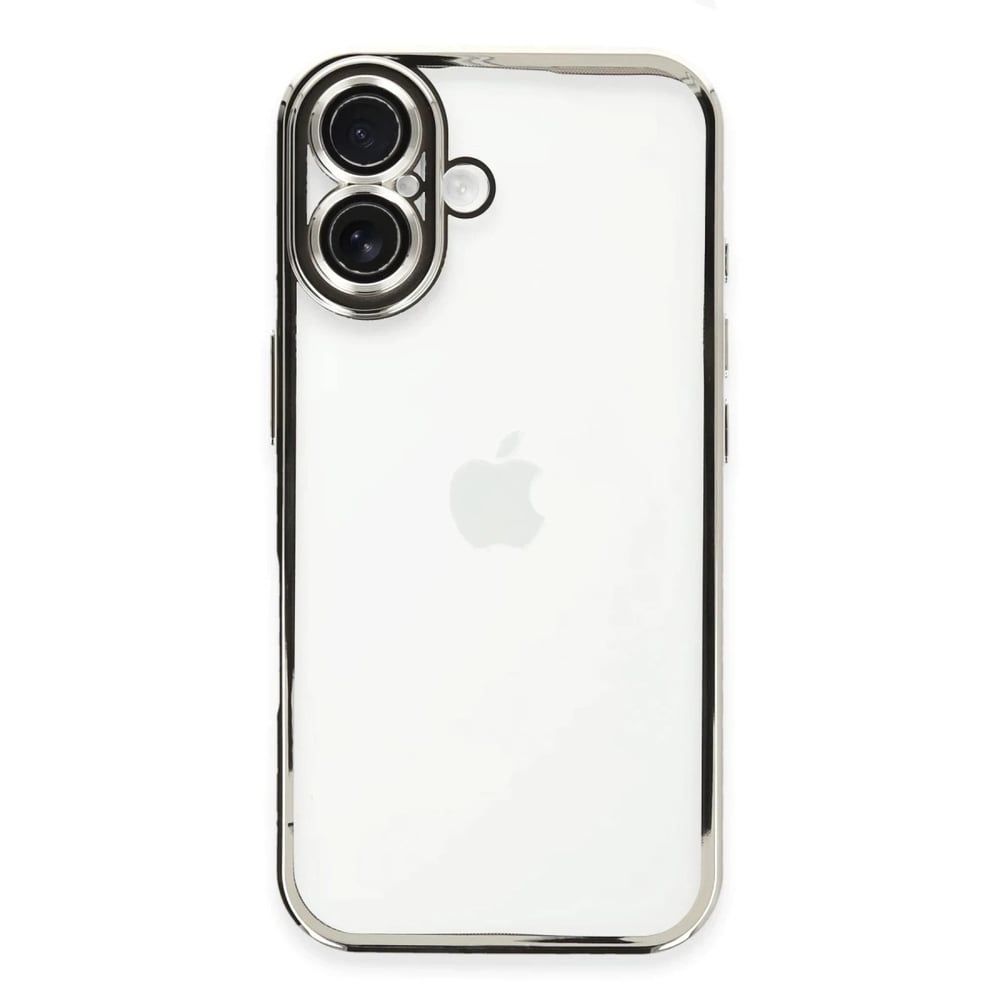 Mey İthalat®  iPhone 16 Kılıf  Lensli Silikon - Gümüş