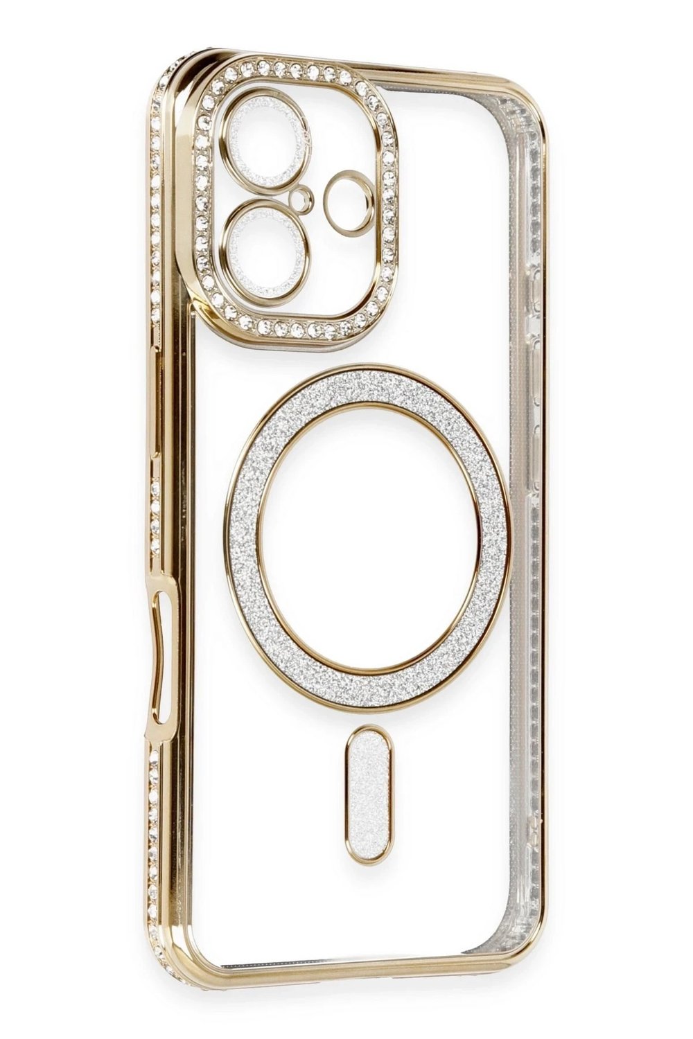 Mey İthalat®  iPhone 16 Kılıf Joke Simli Magneticsafe Kılıf - Gold
