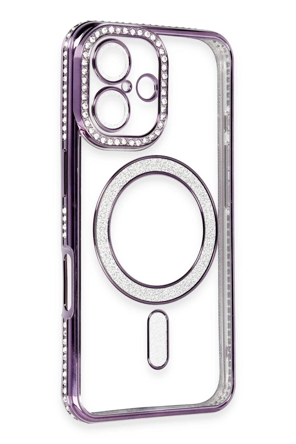Mey İthalat®  iPhone 16 Kılıf Joke Simli Magneticsafe Kılıf - Derin Mor