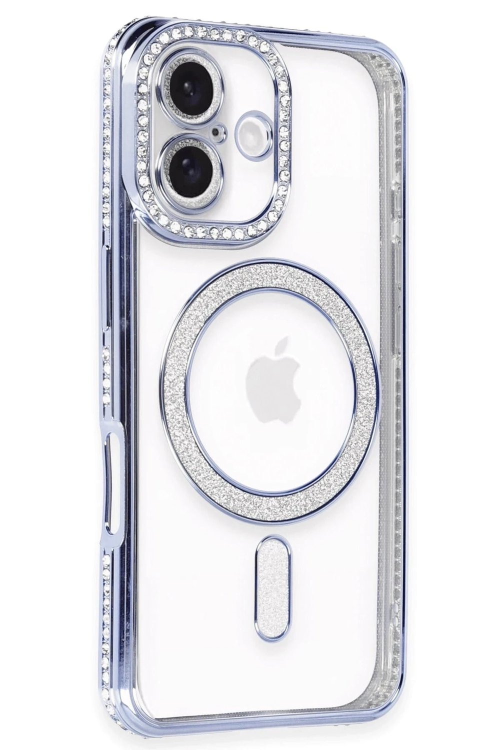 Mey İthalat®  iPhone 16 Kılıf Joke Simli Magneticsafe Kılıf - Mavi