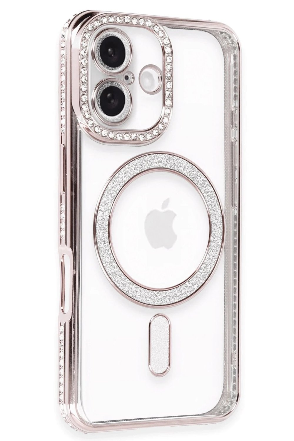 Mey İthalat®  iPhone 16 Kılıf Joke Simli Magneticsafe Kılıf - Pembe
