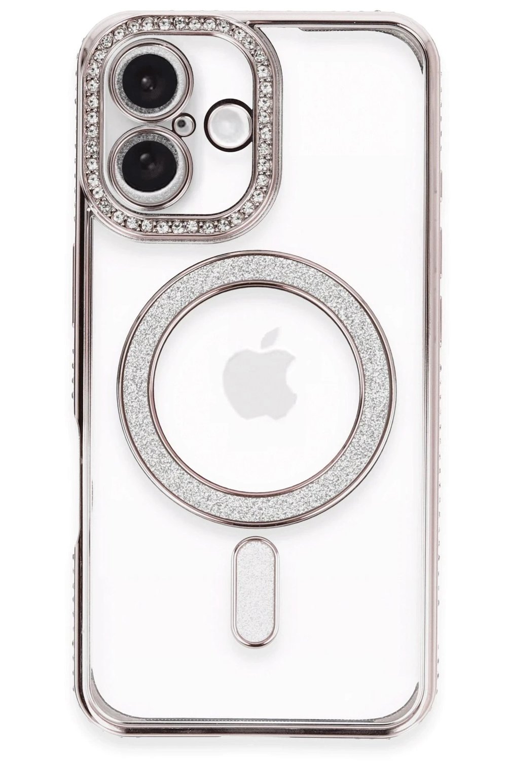 Mey İthalat®  iPhone 16 Kılıf Joke Simli Magneticsafe Kılıf - Pembe